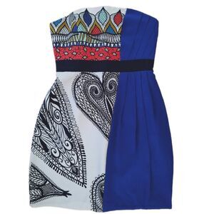 Tibi strapless silk mini dress tribal paisley print 0